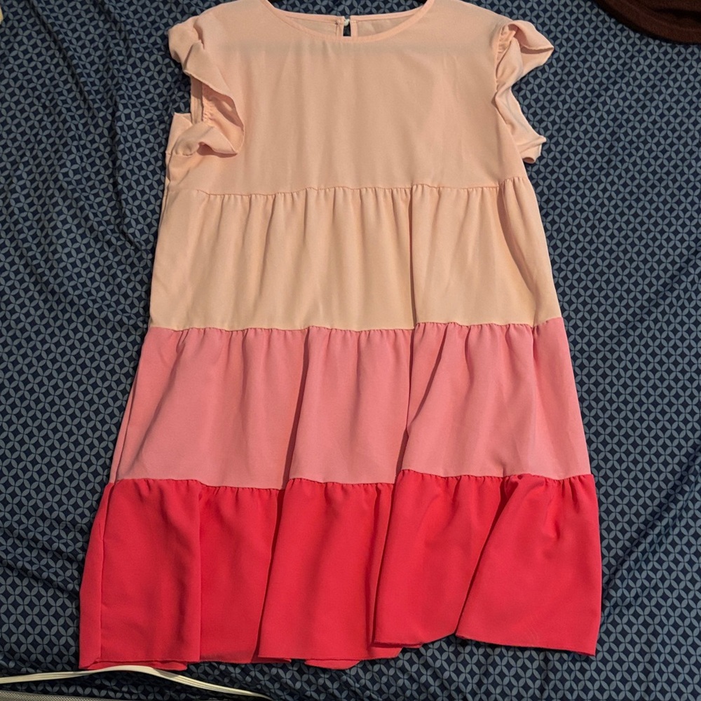 SHEIN Blush and Coral Tiered Dress